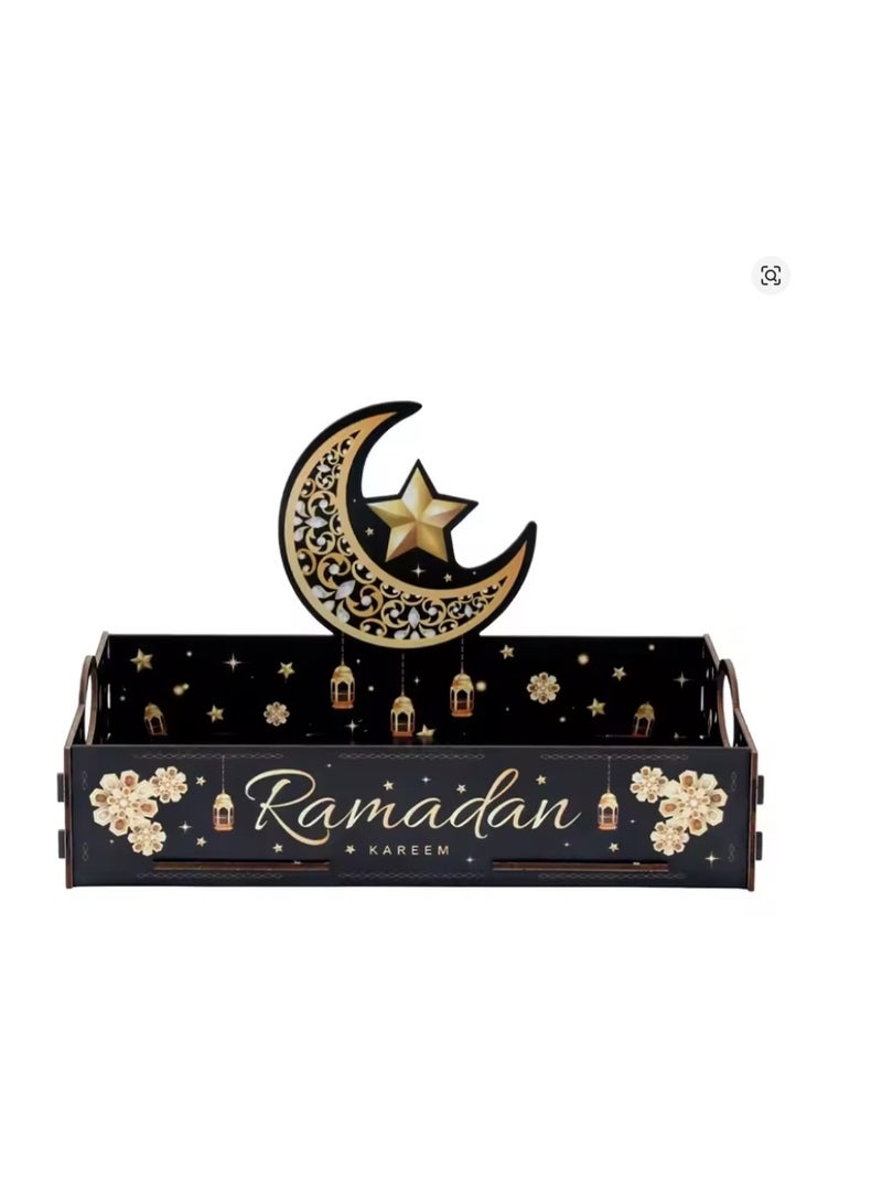 OASIS-TH Eid Mubarak Wooden Pallet Tray Ramadan Dessert Server Tray Eid Muslim Party Decor Black - Image 1